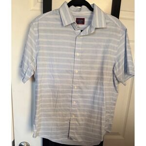 UNTUCKit Rueda Mens Short Sleeve Button Down Shirt Blue White Stripe Size M